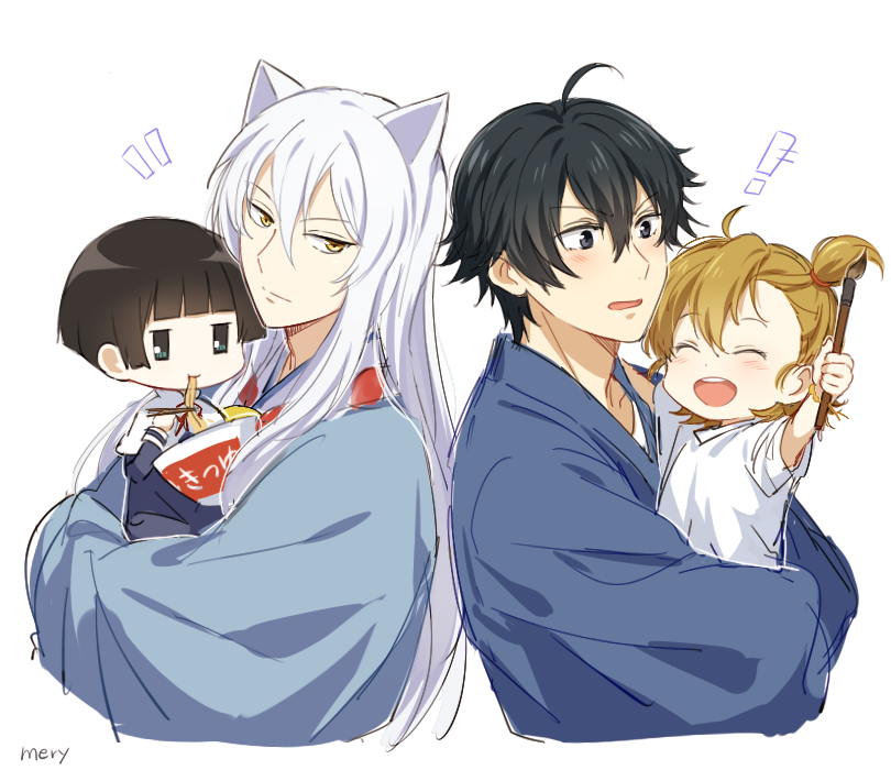!, 2boys, 2girls, animal_ears, apfl0515, barakamon, bell, black_hair