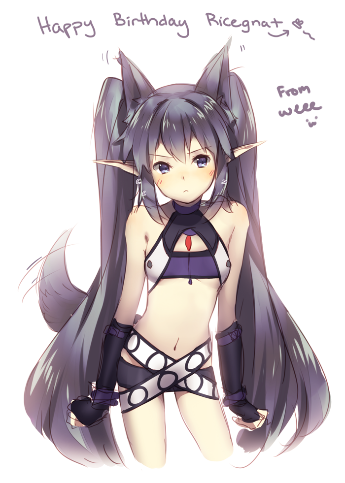 1girl, agarest_senki, agarest_senki_(series), animal_ears, artist_name, beltbra, beltskirt, blush