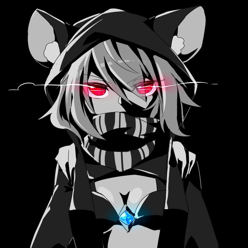 1girl, alternate_costume, animal_ears, breasts, cleavage, gem, glowing, glowing_eyes