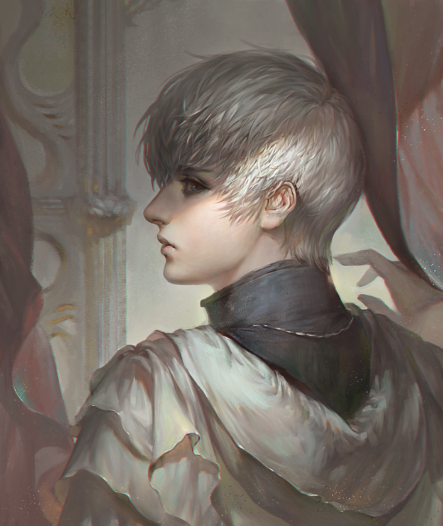 1boy, cdash817, ishida_mitsunari_(sengoku_basara), realistic, sengoku_basara, solo, white_hair