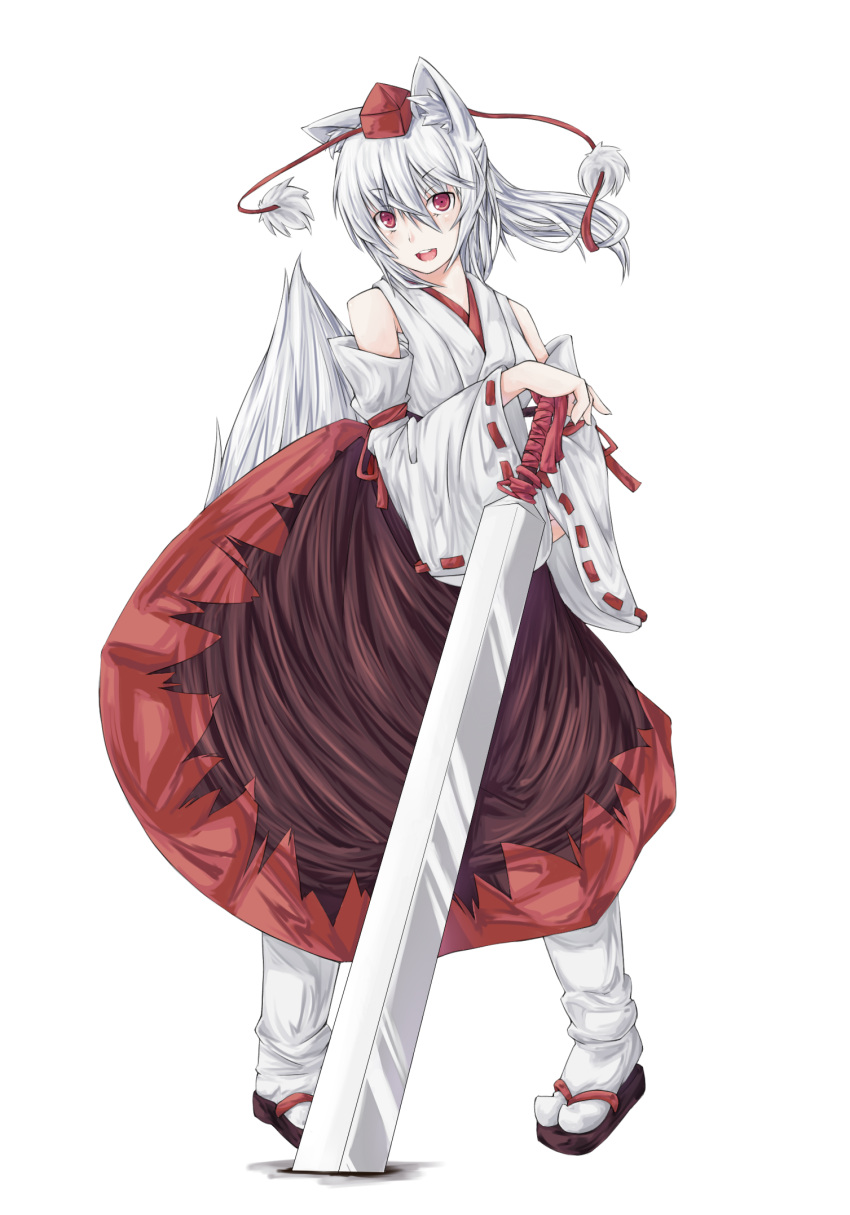 animal_ears, arcadia090, bad_id, detached_sleeves, hat, highres, inubashiri_momiji, red_eyes