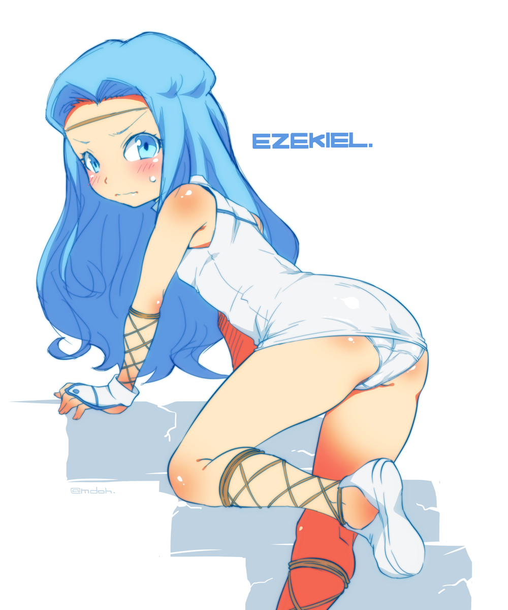 1girl, blue_eyes, blue_hair, blush, ezekiel_(junketsu_no_maria), highres, junketsu_no_maria, long_hair
