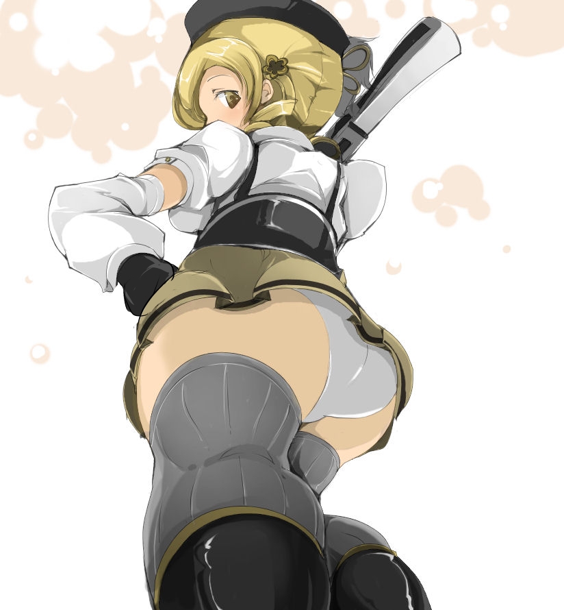 1girl, arm_warmers, ass, beret, blonde_hair, boots, corset, detached_sleeves