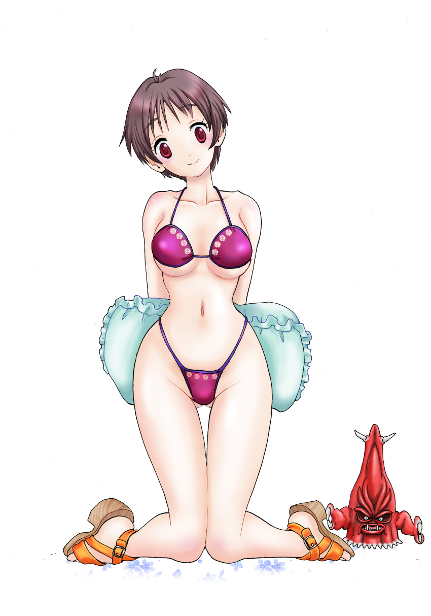 1girl, absurdres, black_hair, chuunibyou_demo_koi_ga_shitai!, highres, it_conquered_the_world, monster, open_toe_shoes
