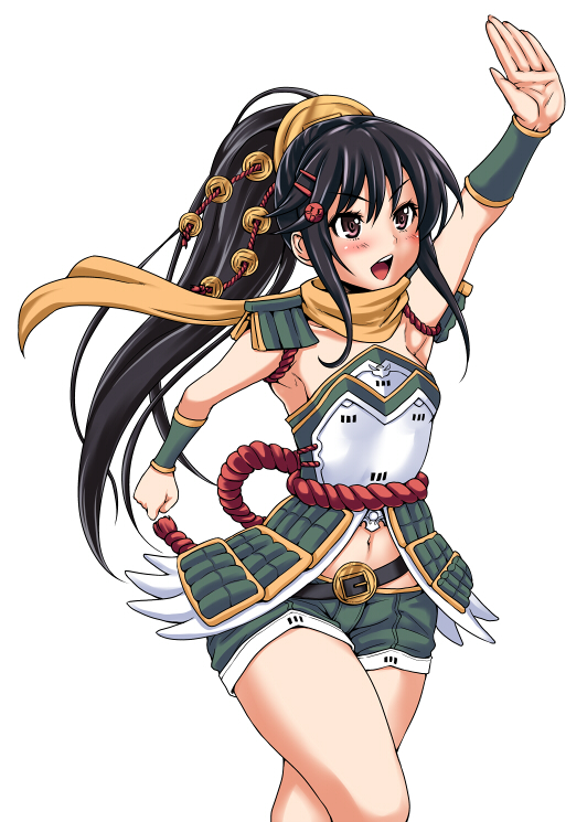 armor, armored_dress, black_hair, iwabitsu_(oshiro_project), oshiro_project, ponytail, tagme, taku-tama