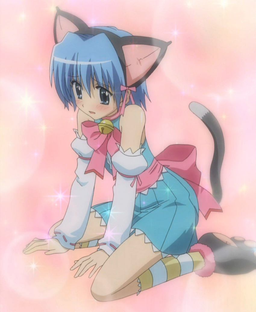 animal_ears, ayasaki_hayate, bell, blue_eyes, blue_hair, blush, bow, cat_ears