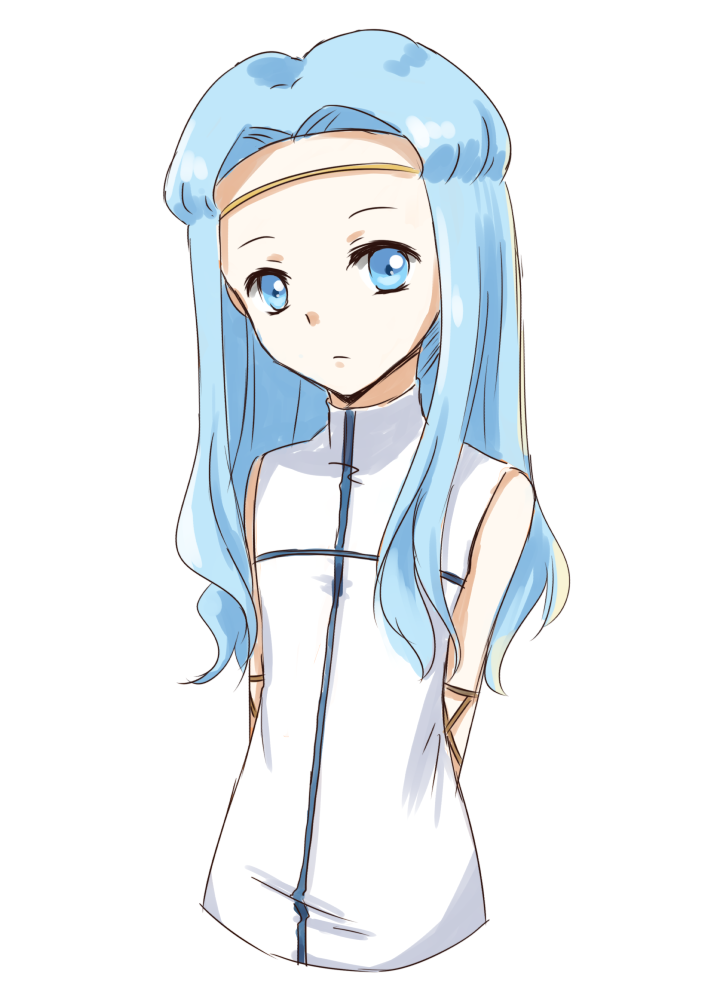 1girl, blue_eyes, blue_hair, ezekiel_(junketsu_no_maria), flat_chest, junketsu_no_maria, looking_at_viewer, solo