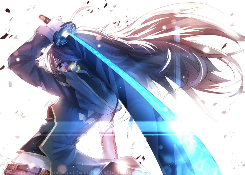 1girl, bai_yemeng, black_eyes, black_hair, highres, hoodie, katana, long_hair