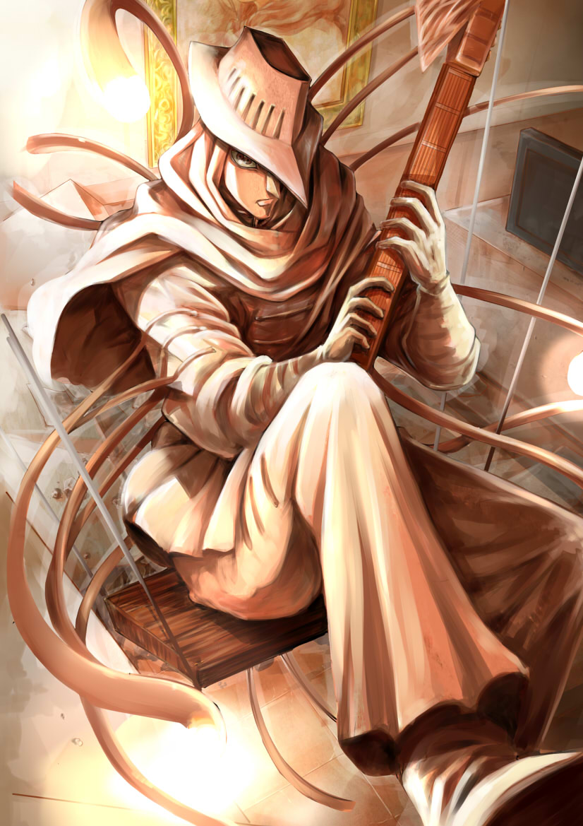 1boy, arlequino, hat, instrument, karakuri_circus, omuraisu_echizen, puppet, solo
