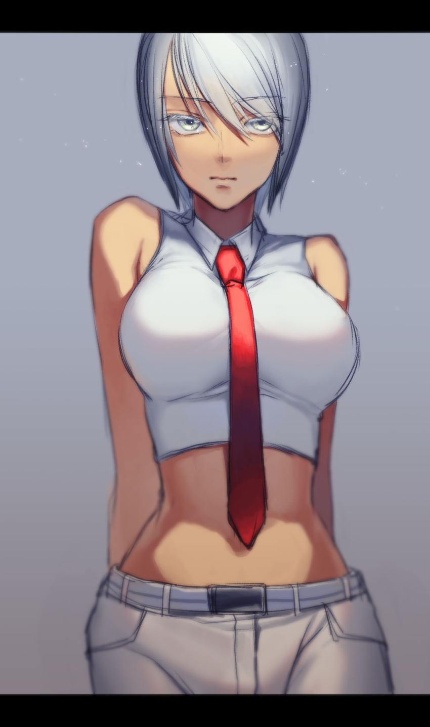 absurdres, highres, karakuri_circus, kudara, midriff, necktie, shirogane_(karakuri_circus), short_hair, silver_hair