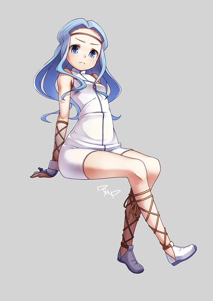 1girl, blue_eyes, blue_hair, dump, ezekiel_(junketsu_no_maria), junketsu_no_maria, long_hair, looking_at_viewer, small_breasts, solo