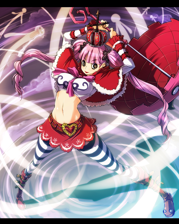 bow, crown, devil_fruit, female, fighting_stance, ghost, navel, nekomamire