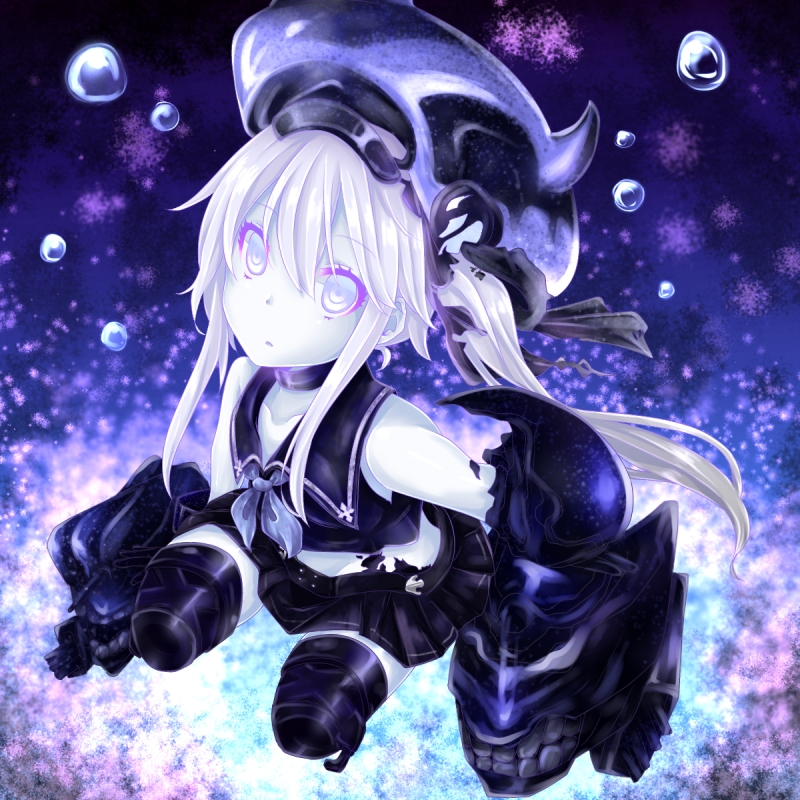 1girl, destroyer_hime, gloves, hat, kantai_collection, long_hair, pale_skin, school_uniform