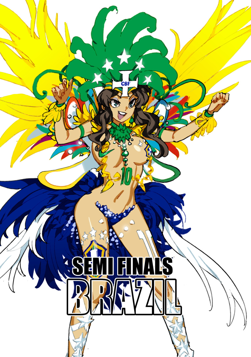 1girl, 2014_fifa_world_cup, absurdres, black_hair, blue_eyes, brazil, breasts, daibajoujisan