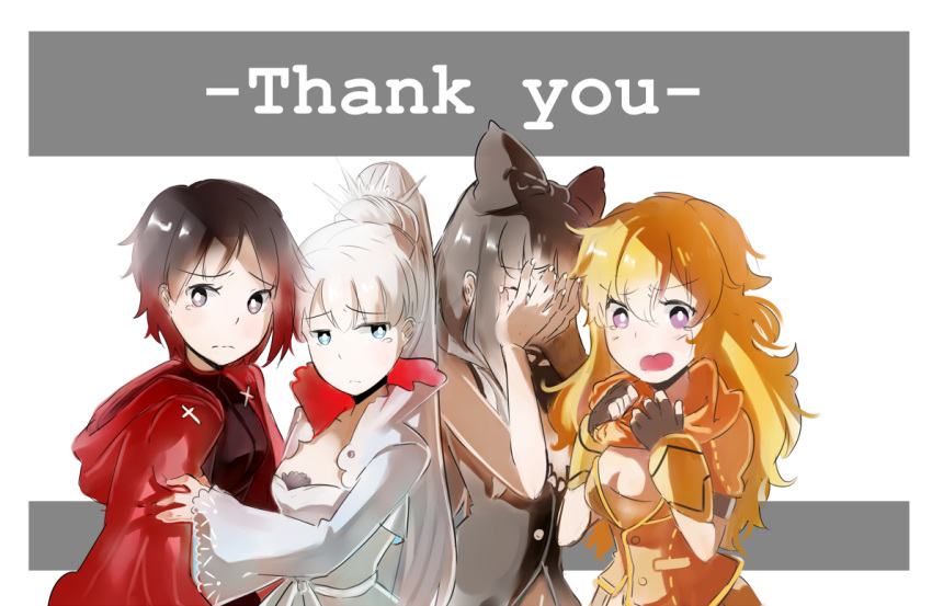 4girls, black_hair, blake_belladonna, blonde_hair, long_hair, monty_oum, multiple_girls, ponytail, ruby_rose, rwby, short_hair, tthal, weiss_schnee, white_hair, yang_xiao_long