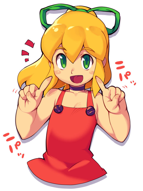 1girl, bare_shoulders, blonde_hair, green_eyes, hair_ribbon, long_hair, metata, open_mouth