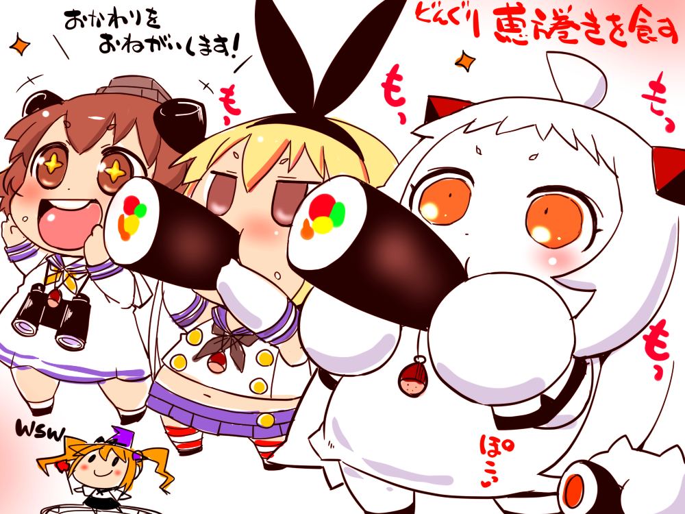 4girls, :d, ahoge, blonde_hair, brown_eyes, brown_hair, chibi, comic
