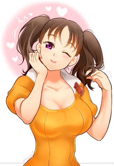 1girl, blush, bodysuit, breasts, brown_hair, bust, cleavage, collarbone