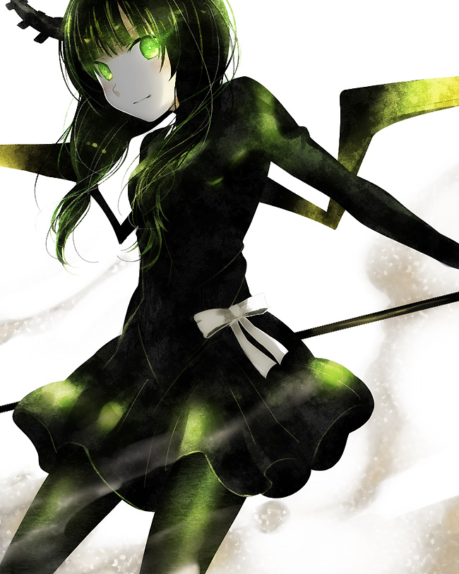 black_dress, black_hair, black_legwear, black_rock_shooter, dead_master, demon_wings, dress, edato