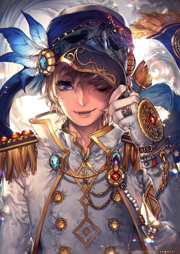 1boy, buttons, jewelry, kawacy, maplestory, open_mouth, phantom_(maplestory), ring, shoulder_pads