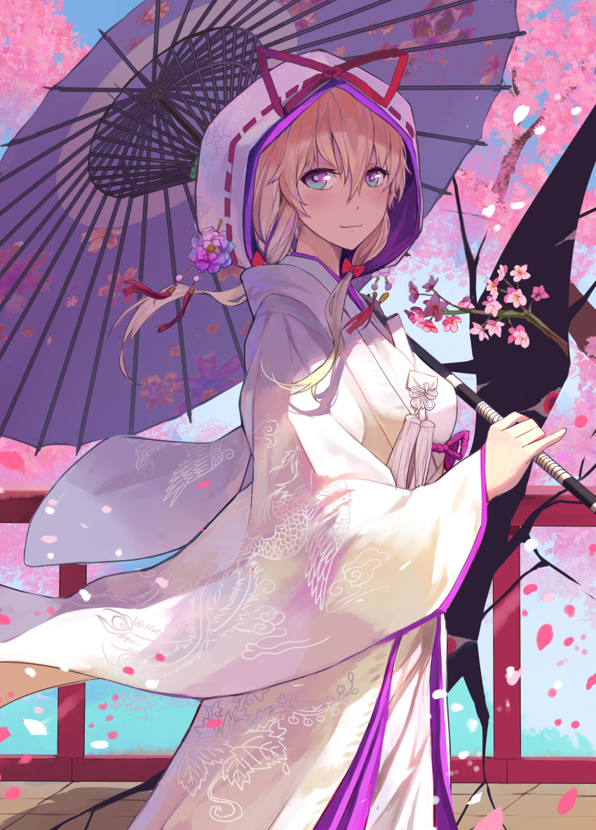 1girl, absurdres, alternate_costume, alternate_hairstyle, animal_print, blonde_hair, blue_sky, bow