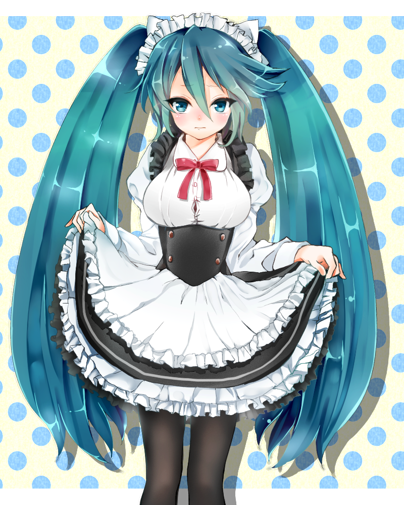1girl, 3:, alternate_costume, black_legwear, blue_eyes, blue_hair, blush, breasts