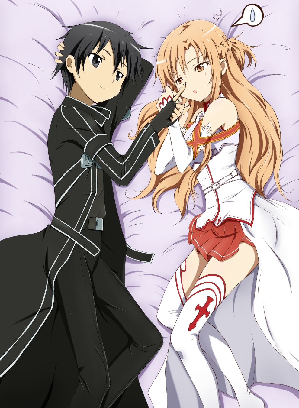 1boy, 1girl, asuna_(sao), black_eyes, black_hair, breastplate, brown_eyes, brown_hair
