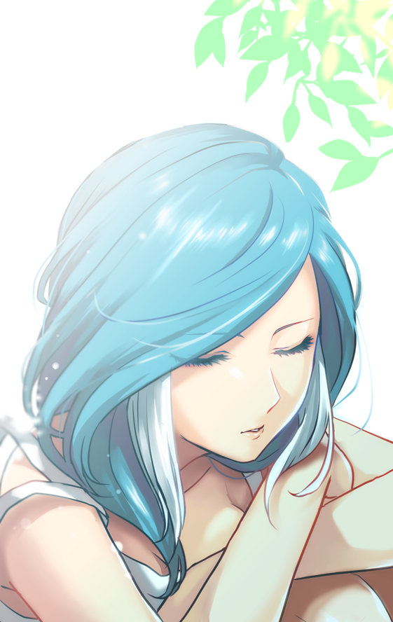 1girl, blue_hair, bust, closed_eyes, face, inazuma_eleven, inazuma_eleven_(series), itoko_(designcourse), leaf, multicolored_hair, parted_lips, solo, two-tone_hair, urubida, white_hair