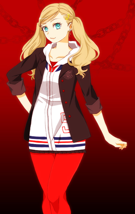 blonde_hair, earrings, jewelry, komaki_anzu, mot, pantyhose, persona, persona_5