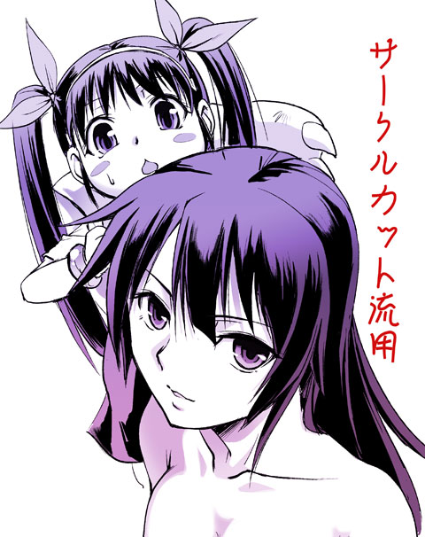 hachikuji_mayoi, monochrome, monogatari_(series), purple, senjougahara_hitagi, urase_shioji
