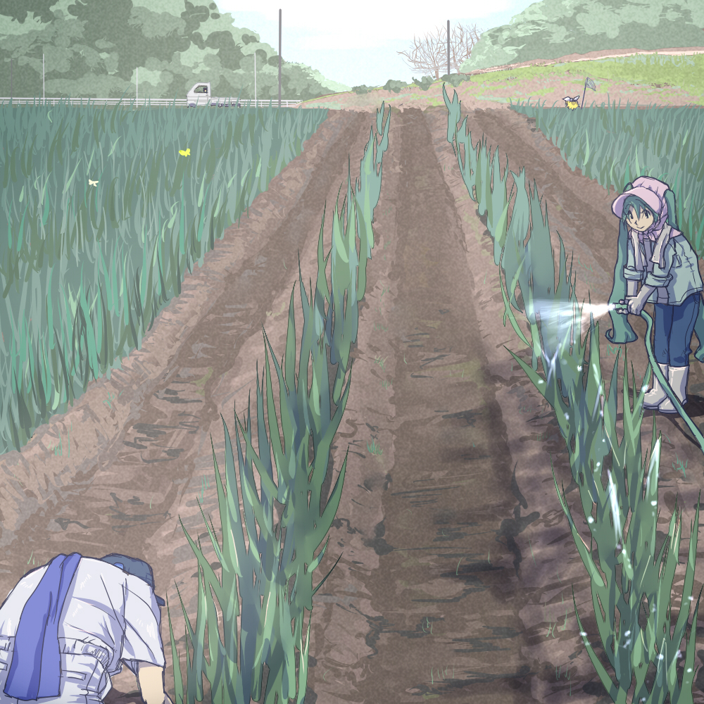 boots, butterfly, farm, field, gloves, hat, hatsune_miku, hose