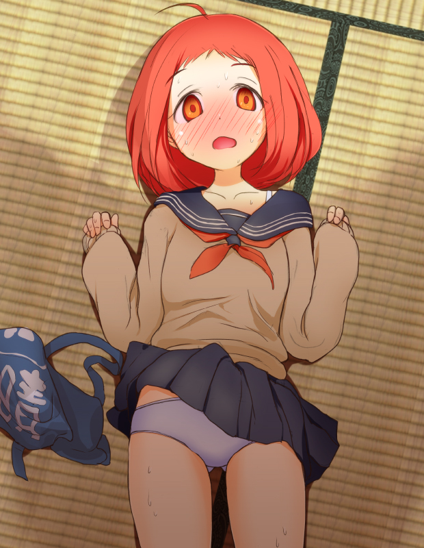 1girl, blush, bra_strap, brown_eyes, brown_hair, harumi_kajika, kuase, looking_at_viewer