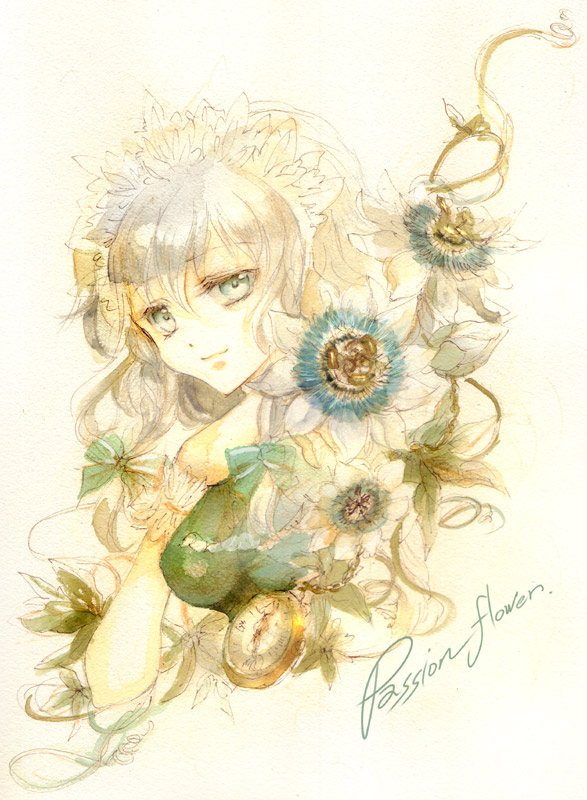 1girl, braid, breasts, bust, color_ink_(medium), english, graphite_(medium), grey_eyes