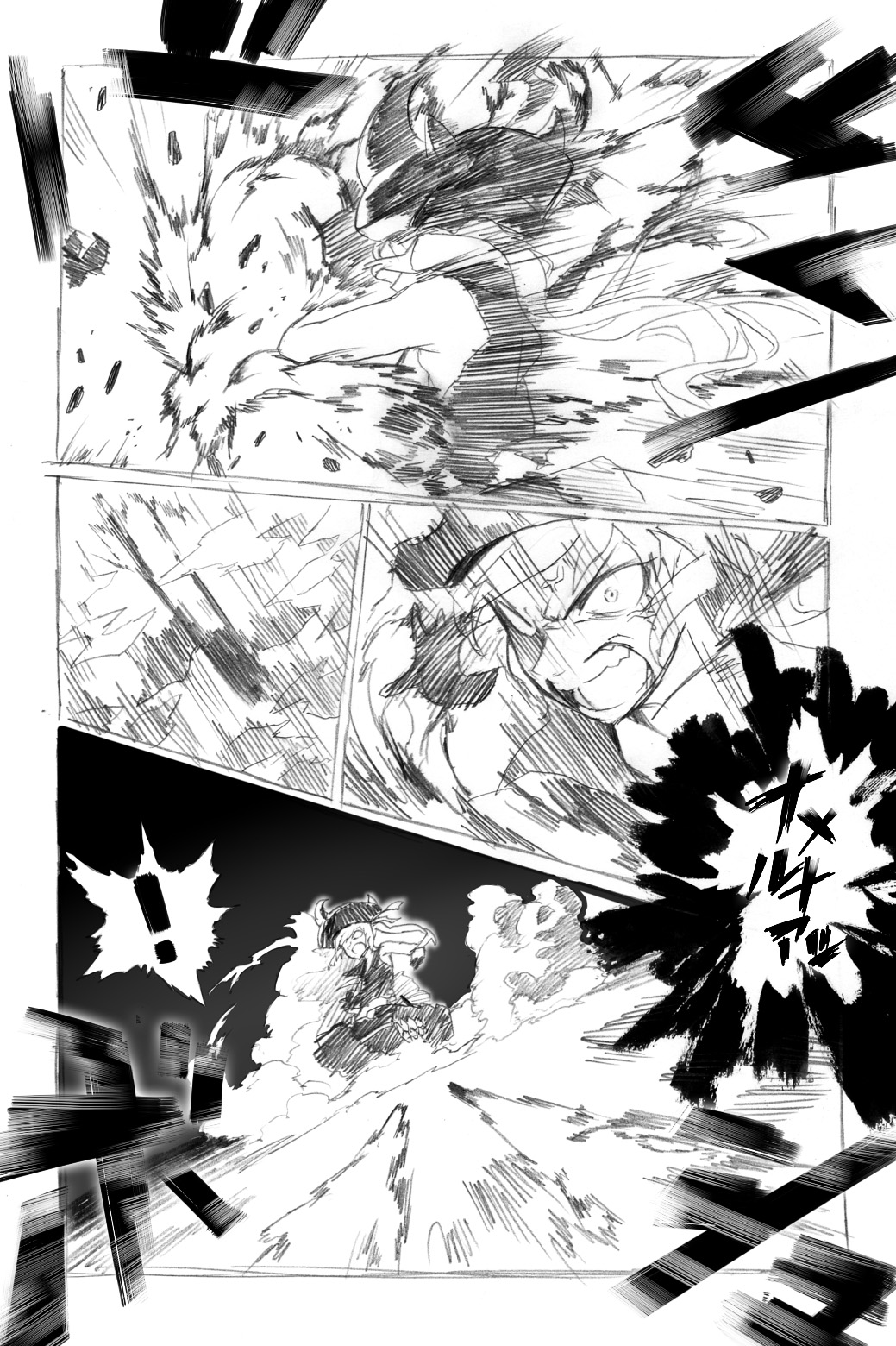 1girl, anger_vein, blew_andwhite, comic, destroyer_hime, explosion, gloves, hat