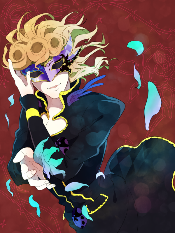 1boy, blonde_hair, carnival_mask, flower, giorno_giovanna, jojo_no_kimyou_na_bouken, mask, petals