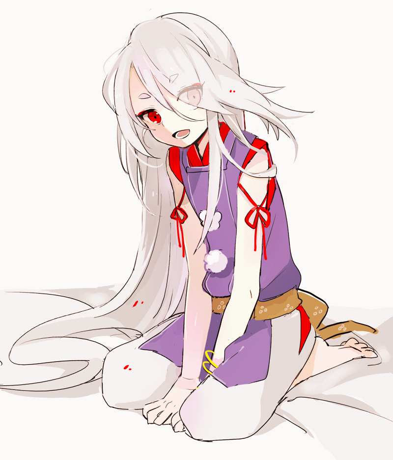 1boy, alternate_costume, bangle, barefoot, bracelet, eyes_visible_through_hair, hair_over_one_eye, ima-no-tsurugi