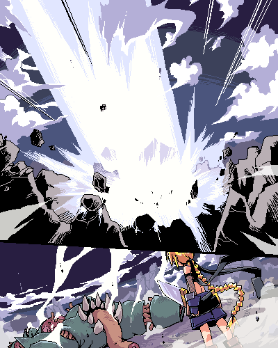 blonde_hair, explosion, lowres, oekaki, original, redrantem, redrantem's_orange_haired_girl, redrantem's_orange_haired_girl