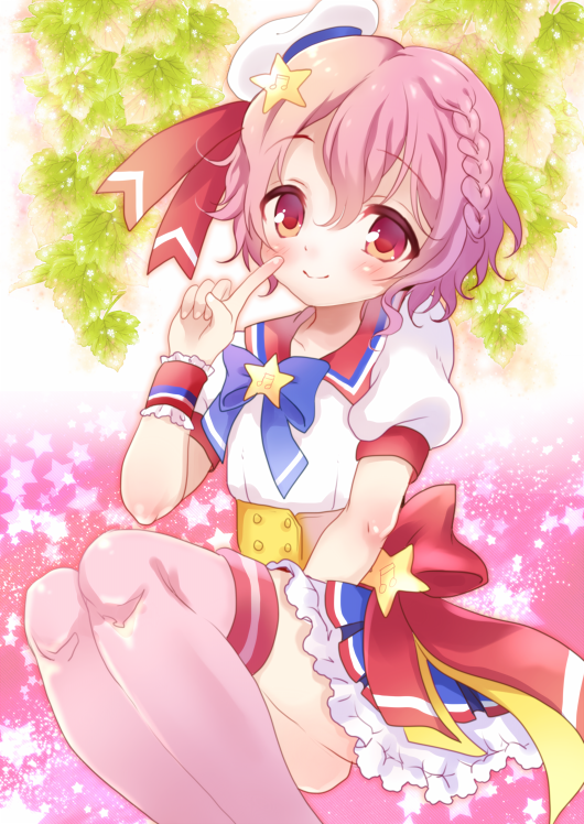 1boy, blush, braid, dress, hat, kokorominton, leona_west, looking_at_viewer