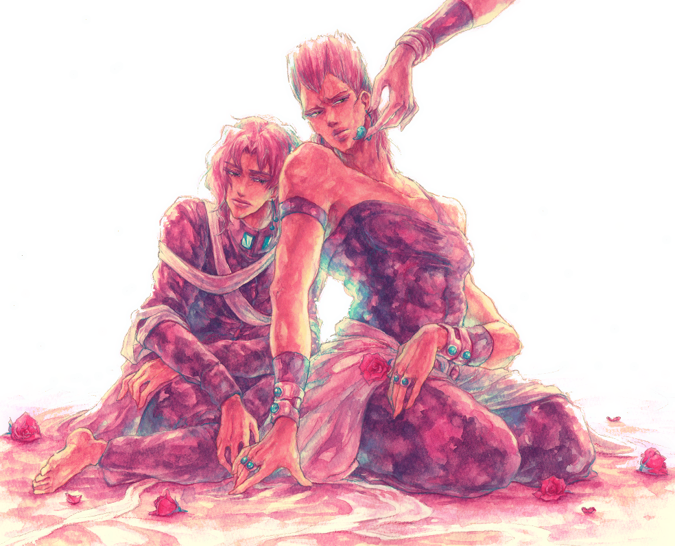 2boys, jean_pierre_polnareff, jojo_no_kimyou_na_bouken, kakyouin_noriaki, multiple_boys, pink, ura_(mukimeineko)