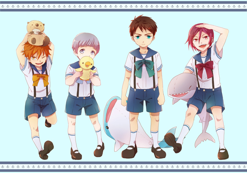 4boys, black_hair, blue_eyes, child, fang, free!, grey_hair, male_focus
