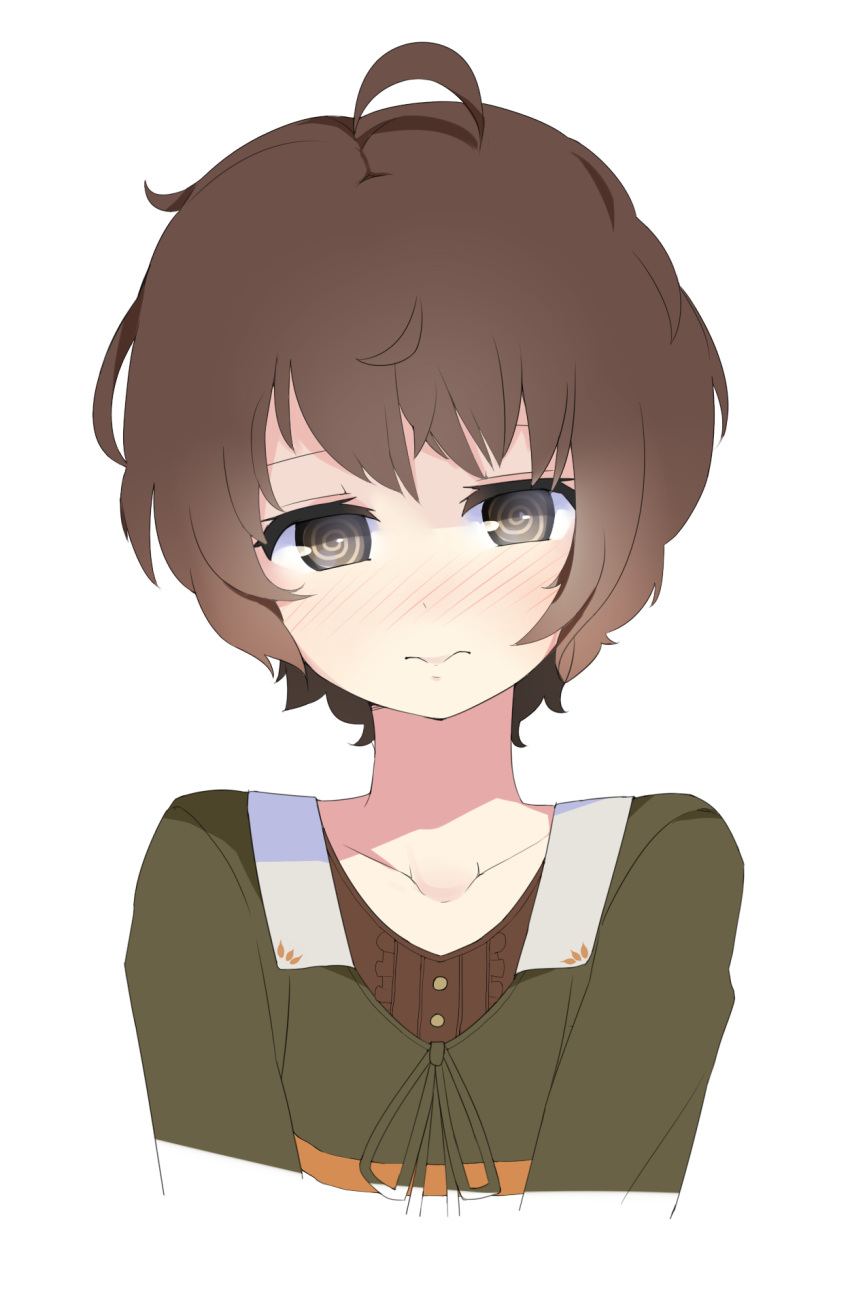 1girl, blush, brown_eyes, brown_hair, cirnocchi, highres, kunogi_ai, shirobako