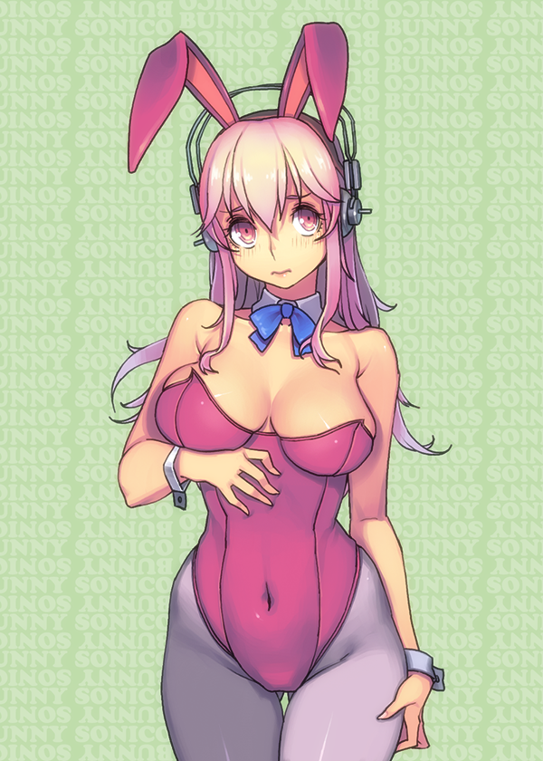 1girl, animal_ears, bare_shoulders, breasts, bunnysuit, covered_navel, cowboy_shot, detached_collar