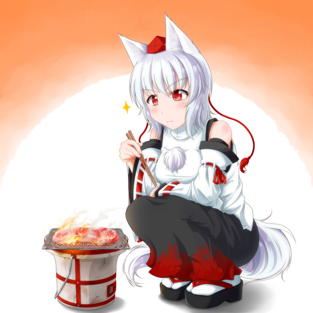 1girl, :3, animal_ears, bare_shoulders, blush, breasts, dagitsune_yuu, detached_sleeves