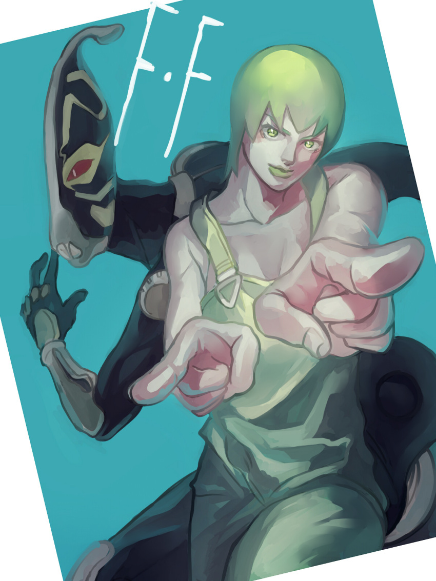 2girls, foo_fighters, foo_fighters_(stand), green_eyes, green_hair, highres, jojo_no_kimyou_na_bouken, kali_lgk