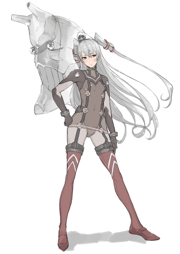 1girl, adapted_costume, amatsukaze_(kantai_collection), blush, boots, brown_hair, clenched_hand, covered_navel