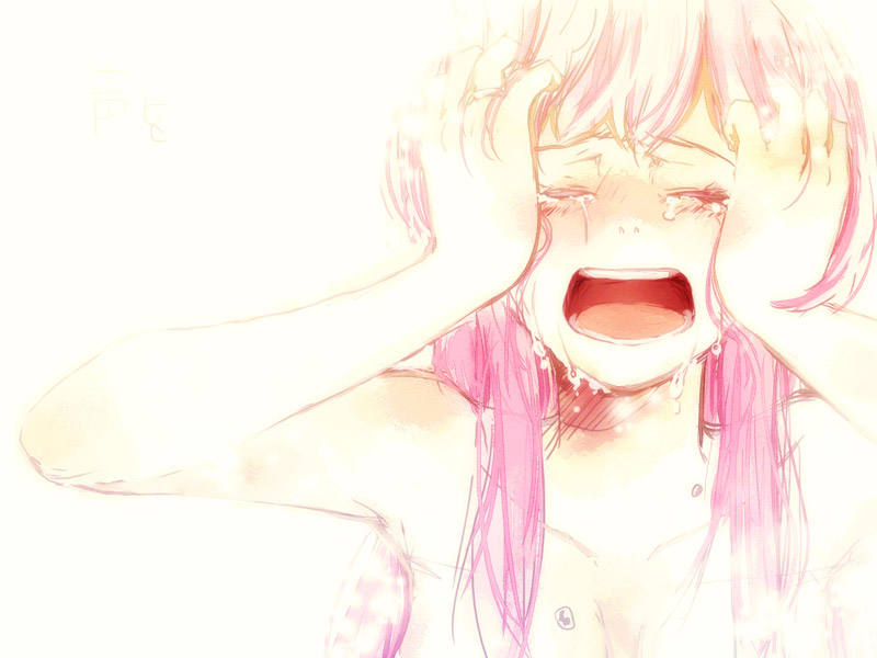 closed_eyes, just_be_friends_(vocaloid), long_hair, megurine_luka, mina_m, open_mouth, pink_hair, sobbing