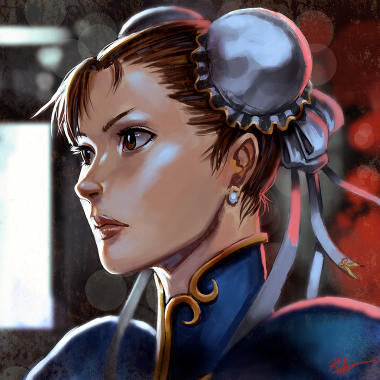 1girl, brown_eyes, brown_hair, bun_cover, chinese_clothes, chun-li, double_bun, earrings