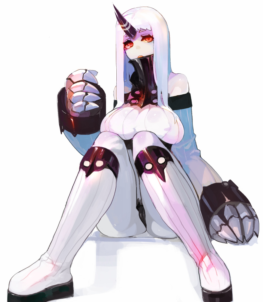 1girl, bare_shoulders, black_panties, breasts, claws, detached_sleeves, dress, firstw1