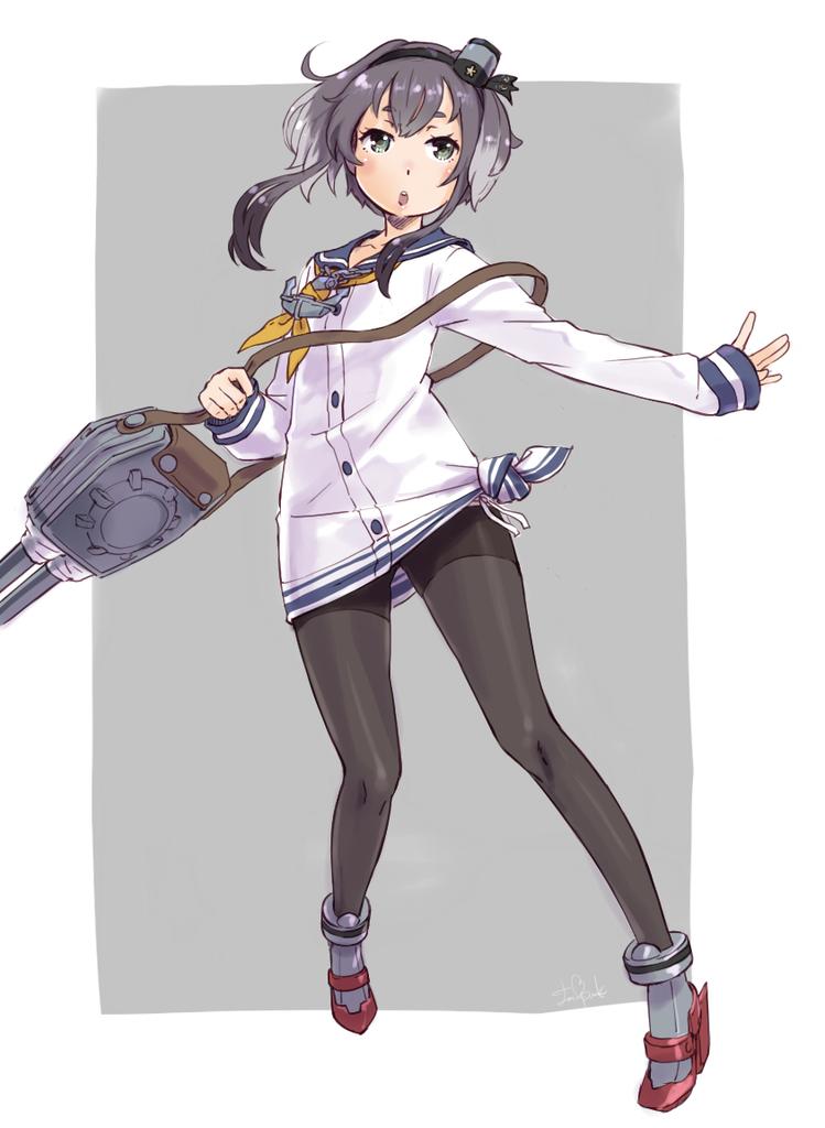 black_hair, black_legwear, kantai_collection, multicolored_hair, pantyhose, sailor_dress, school_uniform, serafuku