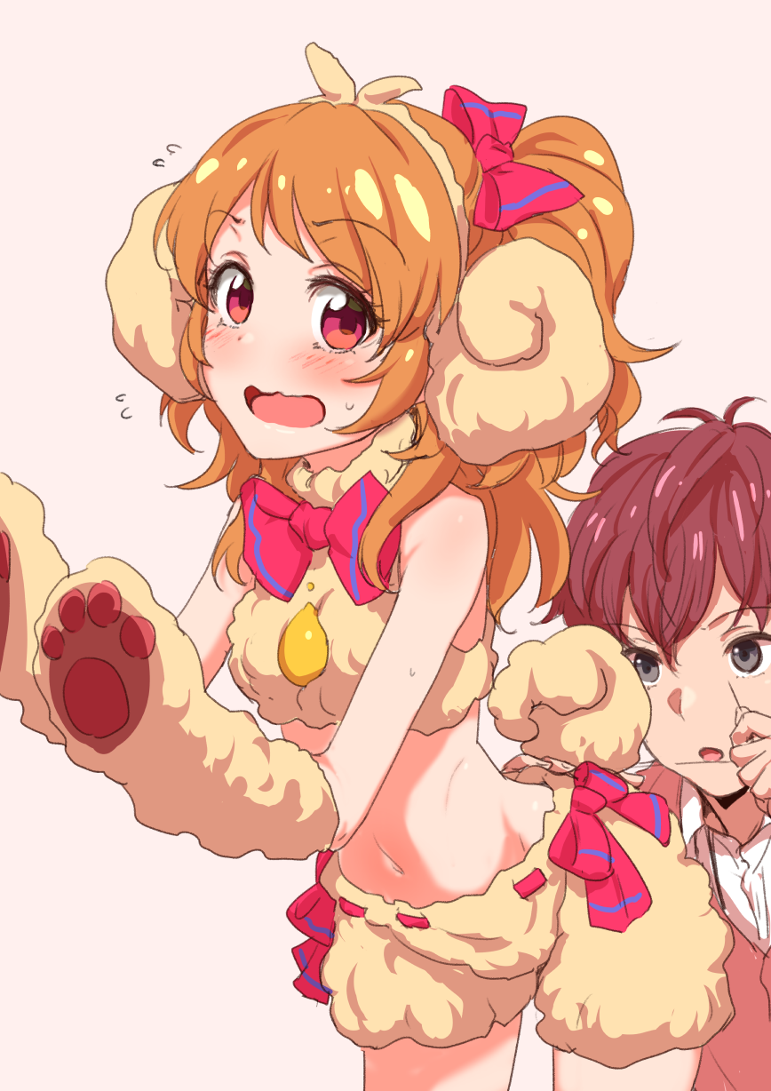 1boy, 1girl, aikatsu!, blush, brown_hair, clearite, grey_eyes, highres